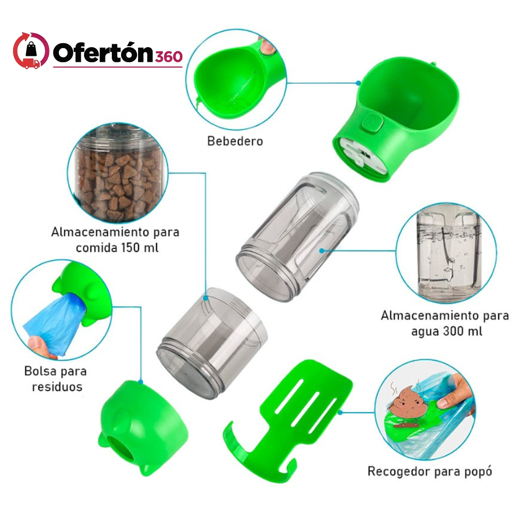 BOTELLA PORTATIL 4 EN 1 MULTIFUNCIONAL PARA MASCOTAS